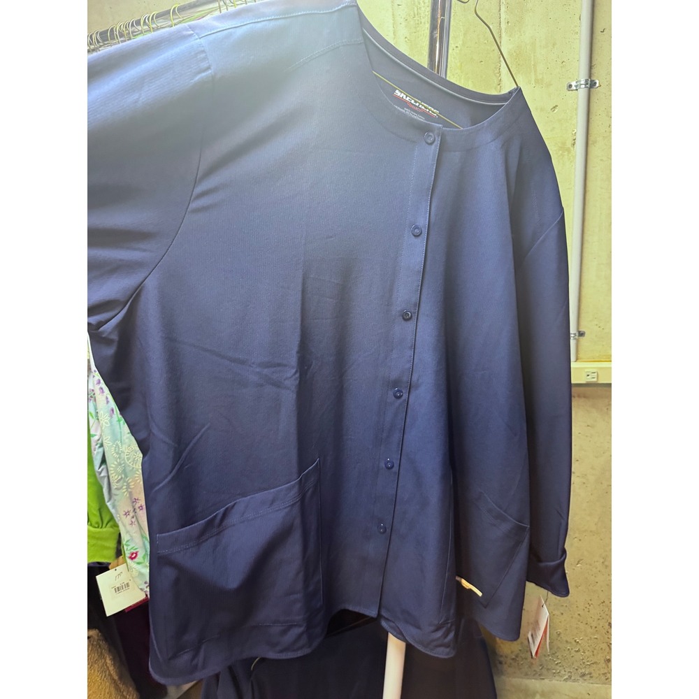 Skechers by Barco Womens Navy Blue 2PKT Stability Snap Warmup Scrub Jacket 4XL